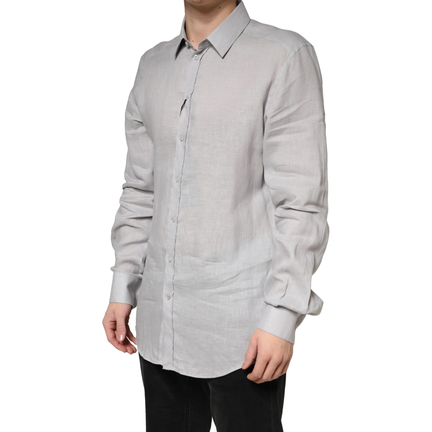 Gray GOLD Linen Long Sleeves Dress Men Shirt