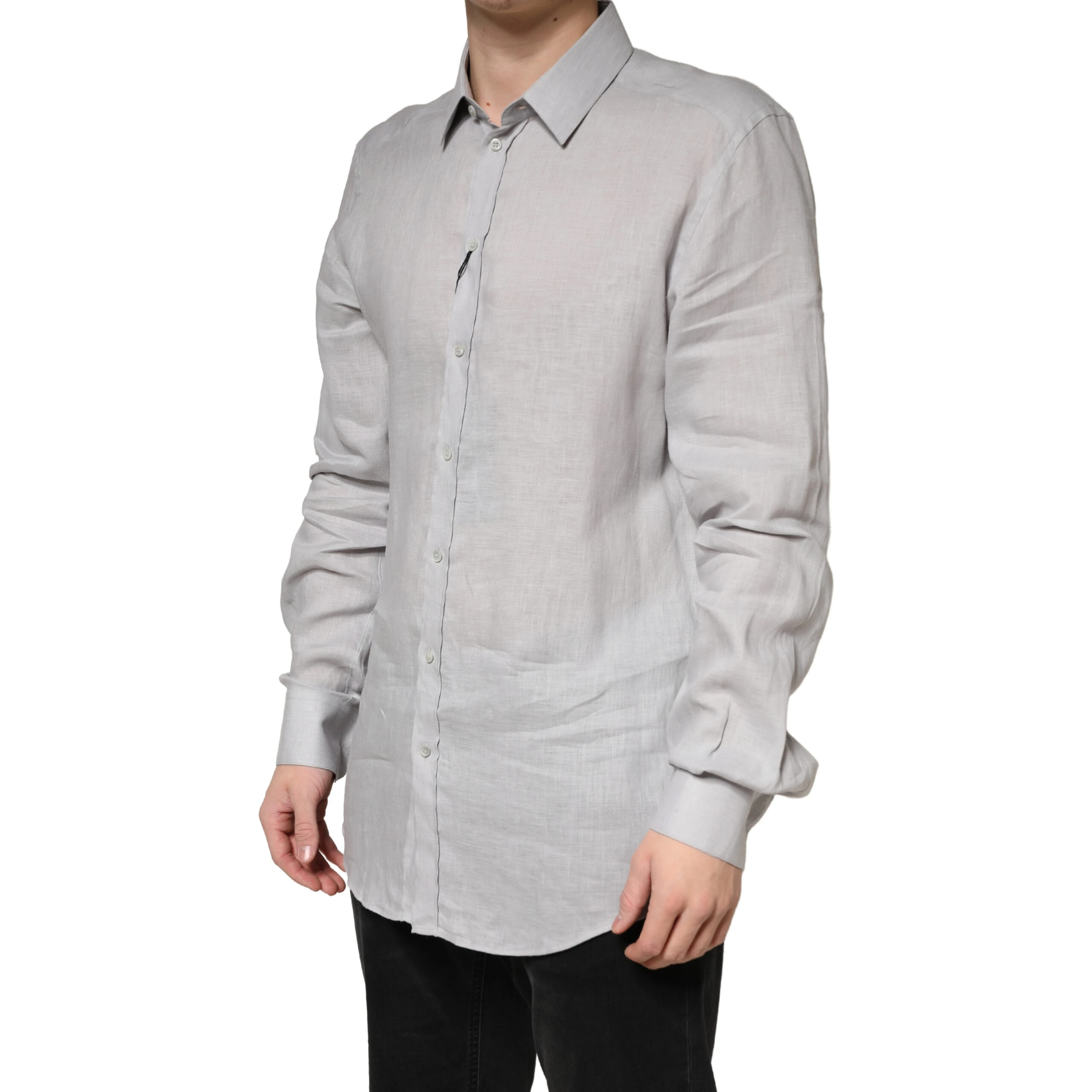 Gray GOLD Linen Long Sleeves Dress Men Shirt
