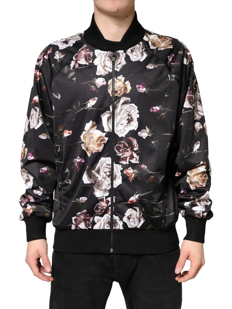 Black Floral Polyester Full Zip Bomber Jacket alternative