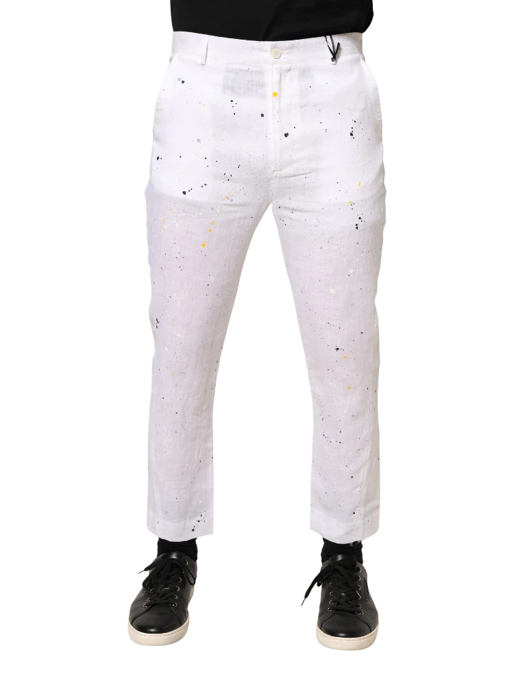 White Paint Print SkinnyFit Trouser Pants