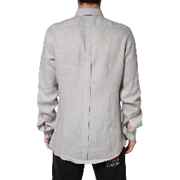 Gray GOLD Linen Long Sleeves Dress Men Shirt