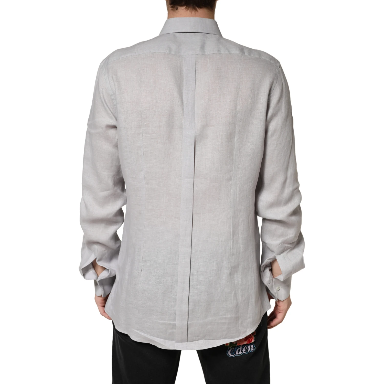 Gray GOLD Linen Long Sleeves Dress Men Shirt