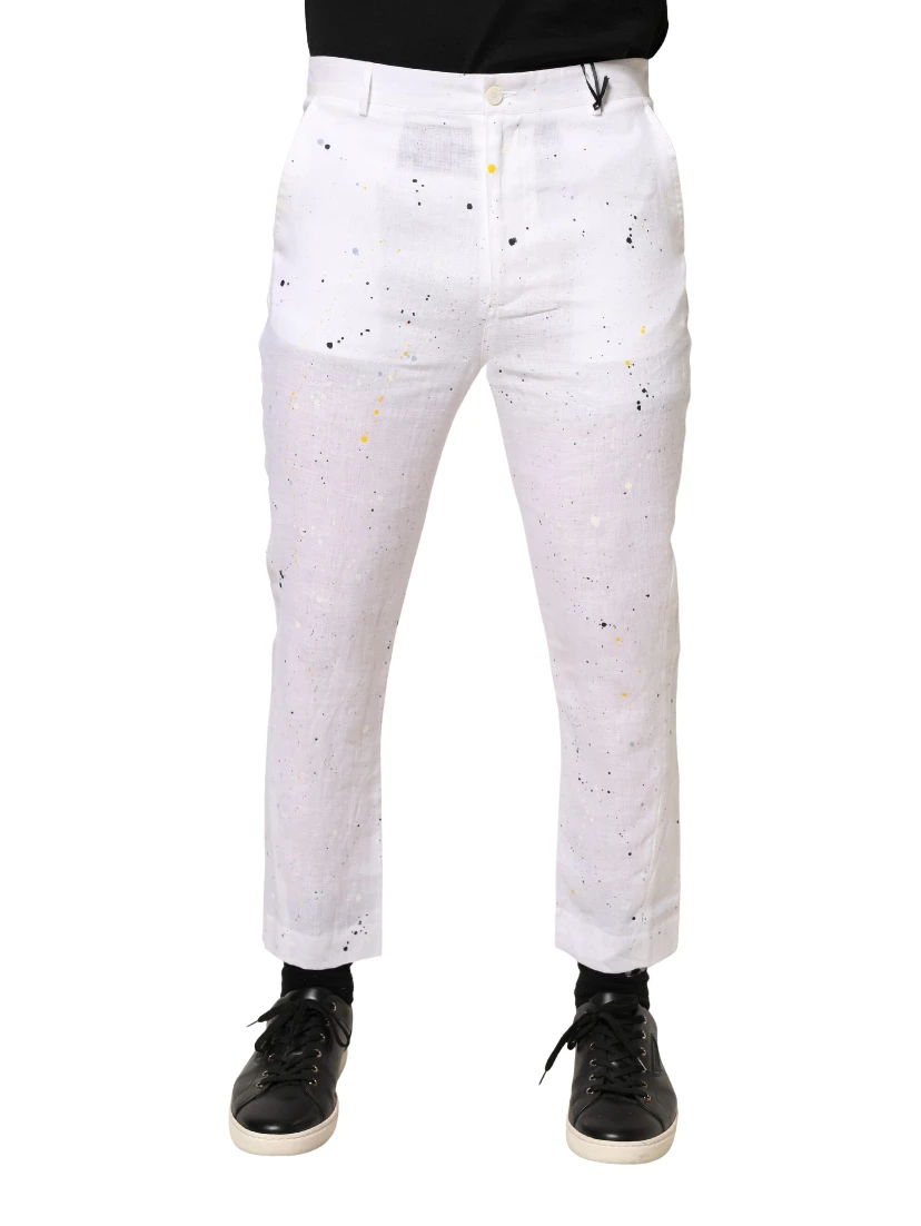 White Paint Print SkinnyFit Trouser Pants