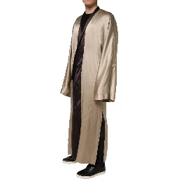 Beige Silk Satin Long Coat Robe Jacket