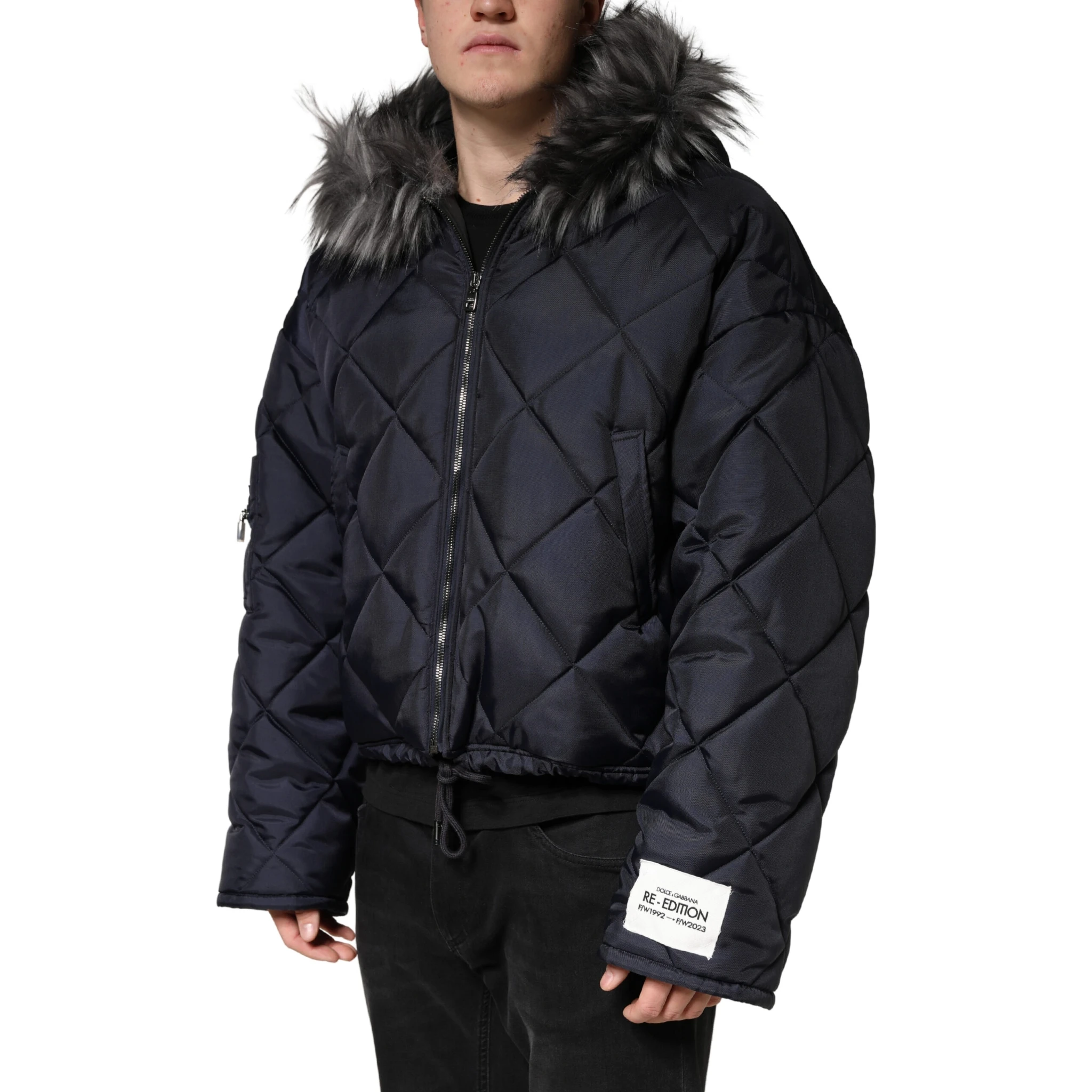 Black Quilted Fur Shearling Hooded  Jacket