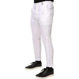 White Paint Print SkinnyFit Trouser Pants