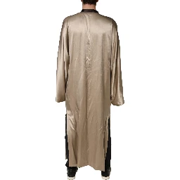 Beige Silk Satin Long Coat Robe Jacket