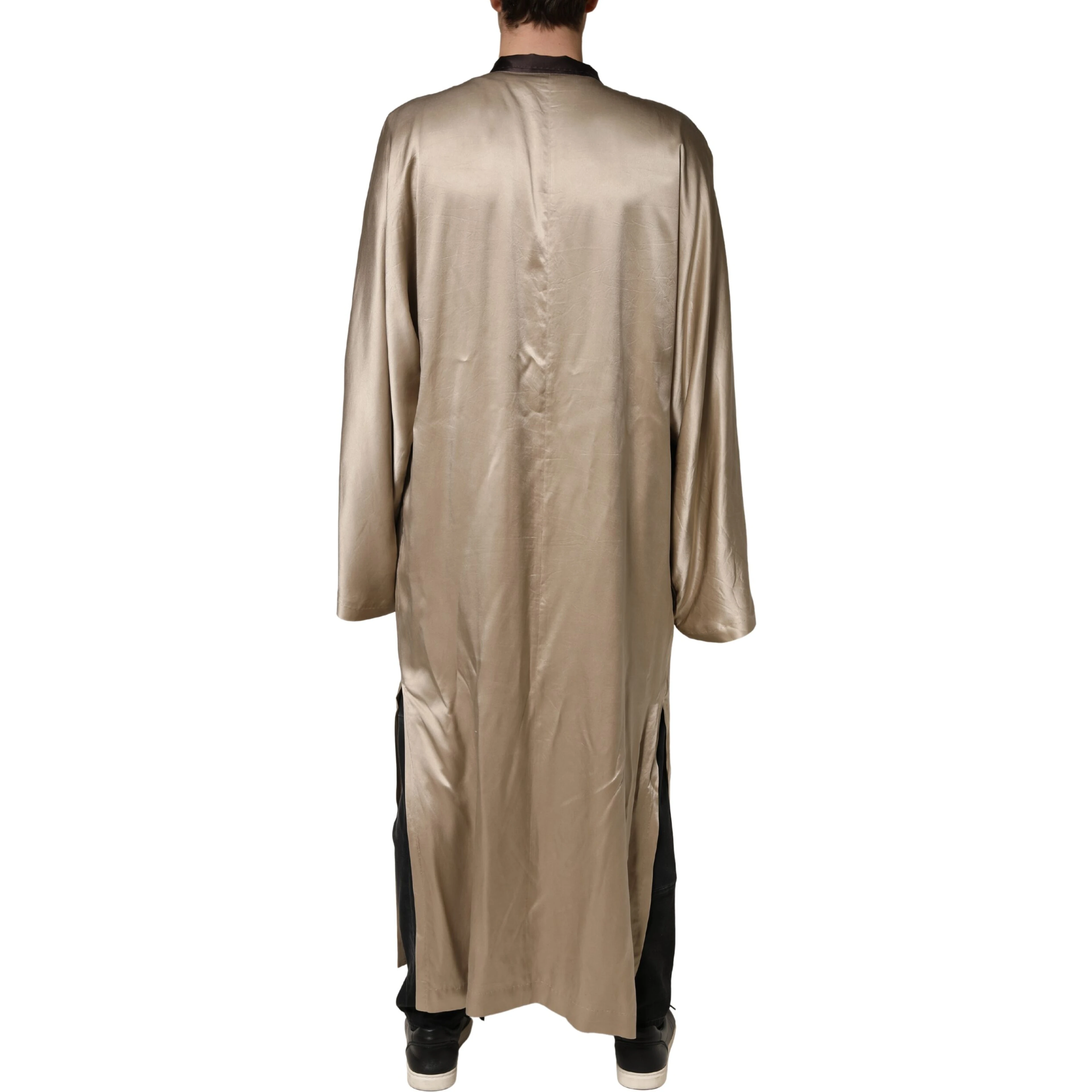 Beige Silk Satin Long Coat Robe Jacket