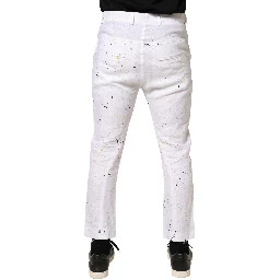 White Paint Print SkinnyFit Trouser Pants