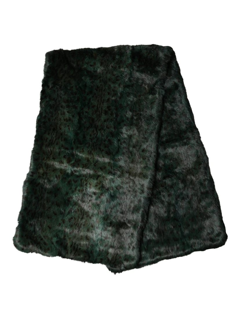 Black Green Stripe Fur Shawl Neck Wrap 180cm x49cm  Scarf