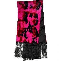 Pink Black Faux Fur Neck Wrap Fringes 200cm x 59cm Scarf