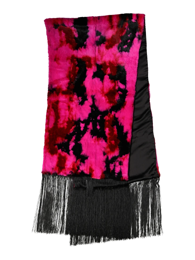 Pink Black Faux Fur Neck Wrap Fringes 200cm x 59cm Scarf