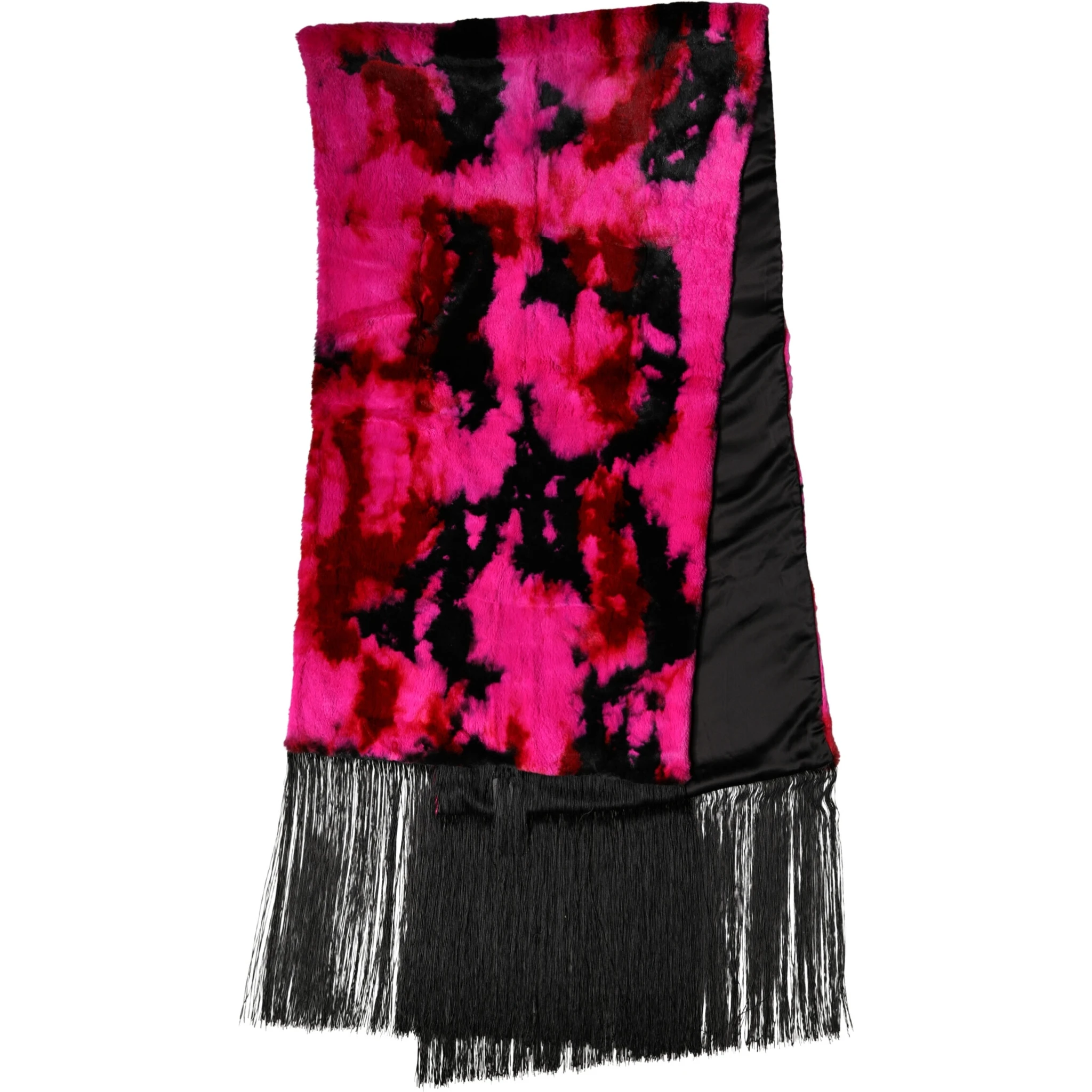 Pink Black Faux Fur Neck Wrap Fringes 200cm x 59cm Scarf