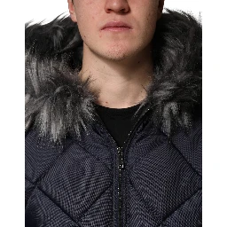 Black Quilted Fur Shearling Hooded  Jacket