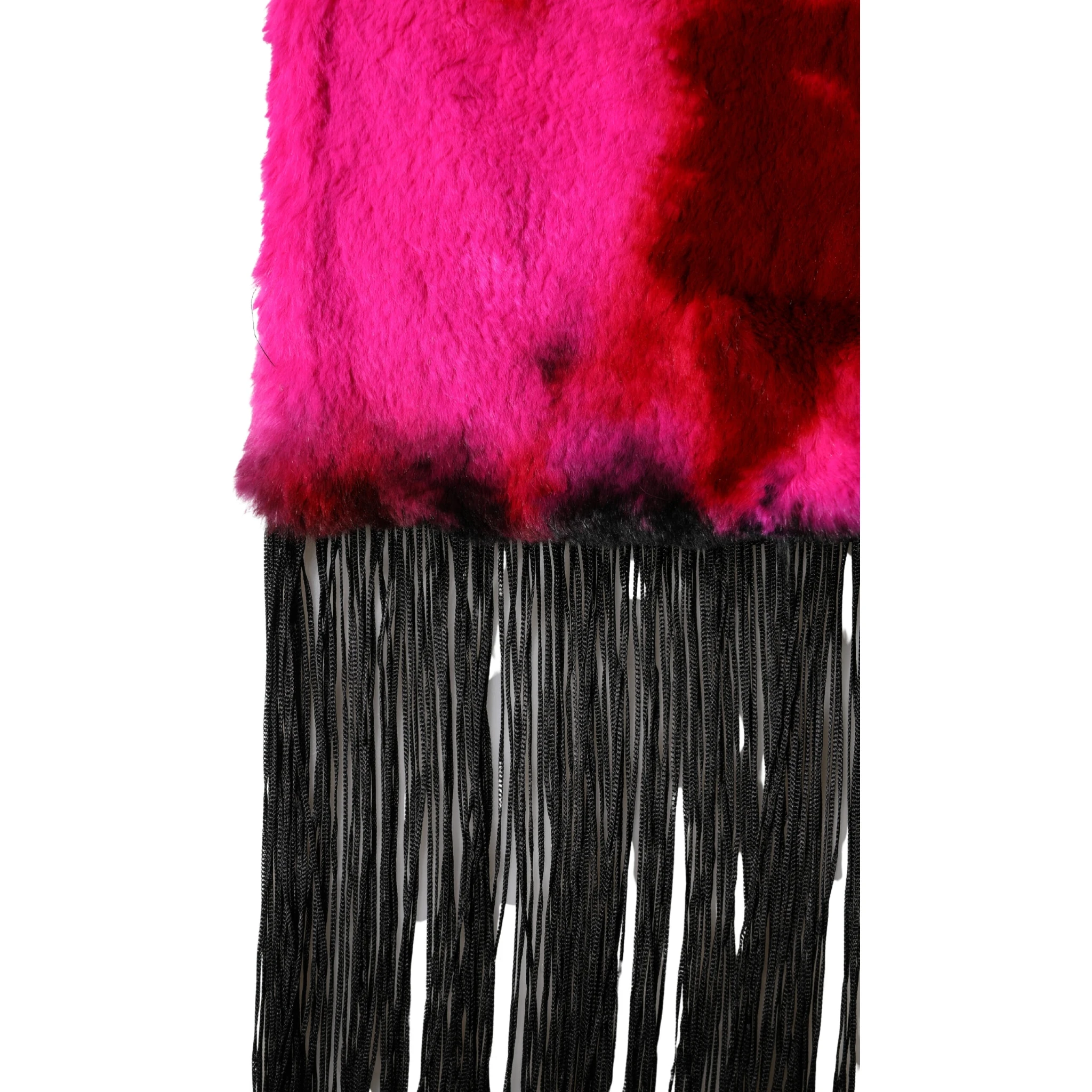 Pink Black Faux Fur Neck Wrap Fringes 200cm x 59cm Scarf