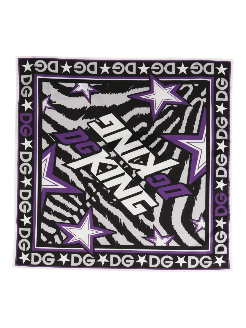 Black Purple DG King Cotton Foulard 51cm x 49.5cm Scarf