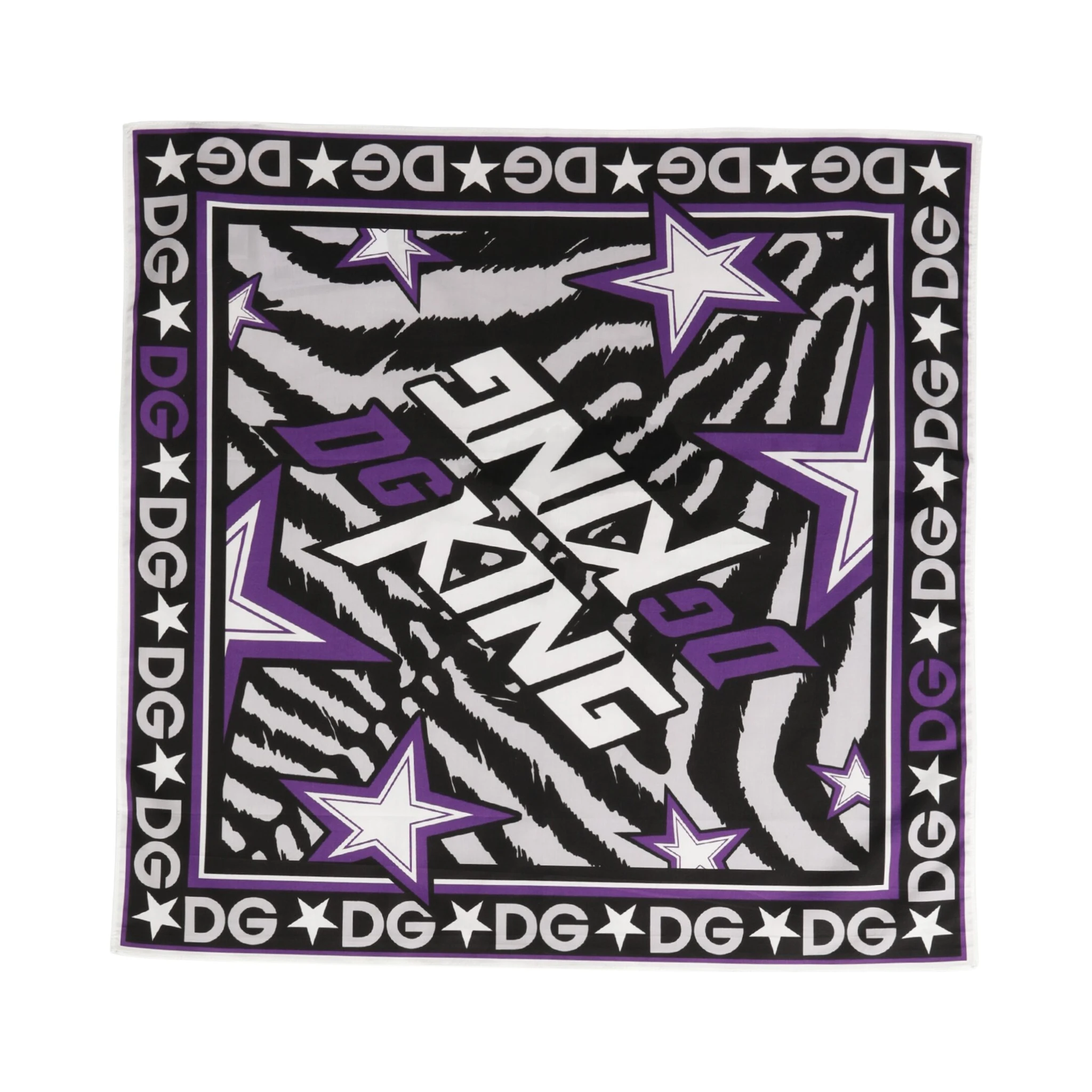 Black Purple DG King Cotton Foulard 51cm x 49.5cm Scarf
