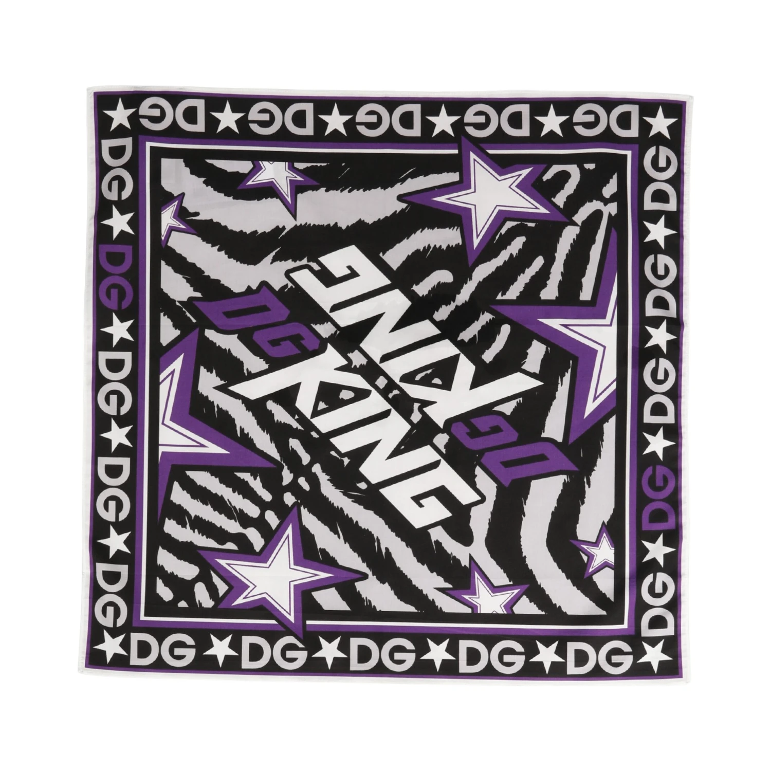 Black Purple DG King Cotton Foulard 51cm x 49.5cm Scarf