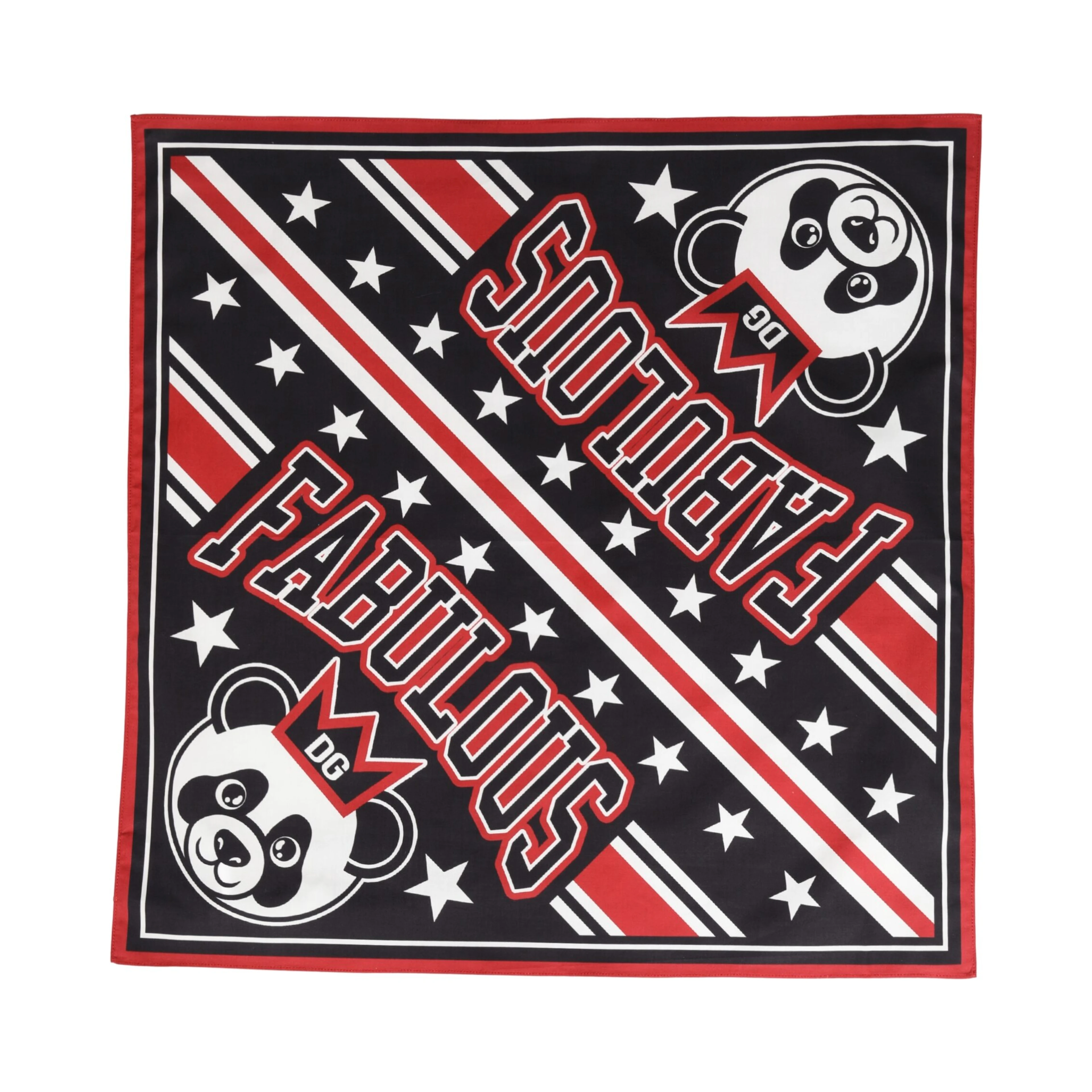 Black Red Panda Cotton Square Foulard 50.5cm x 50cm Scarf