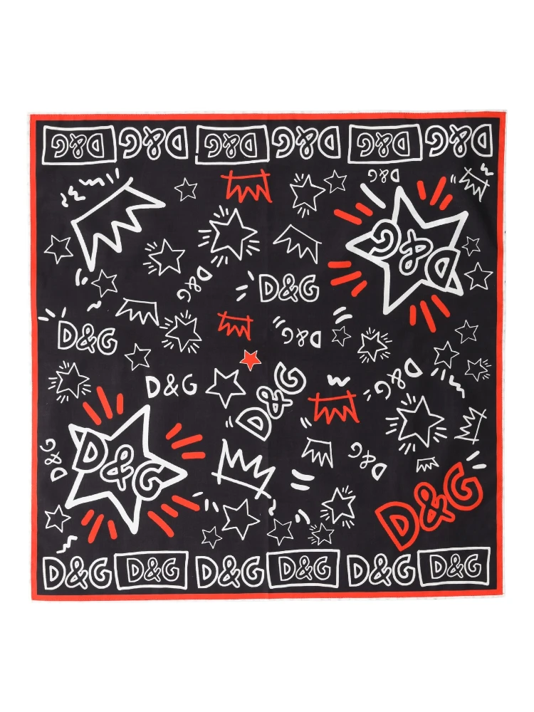 Black White Red DG Crown Cotton Foulard 47cm x 46cm Scarf alternative