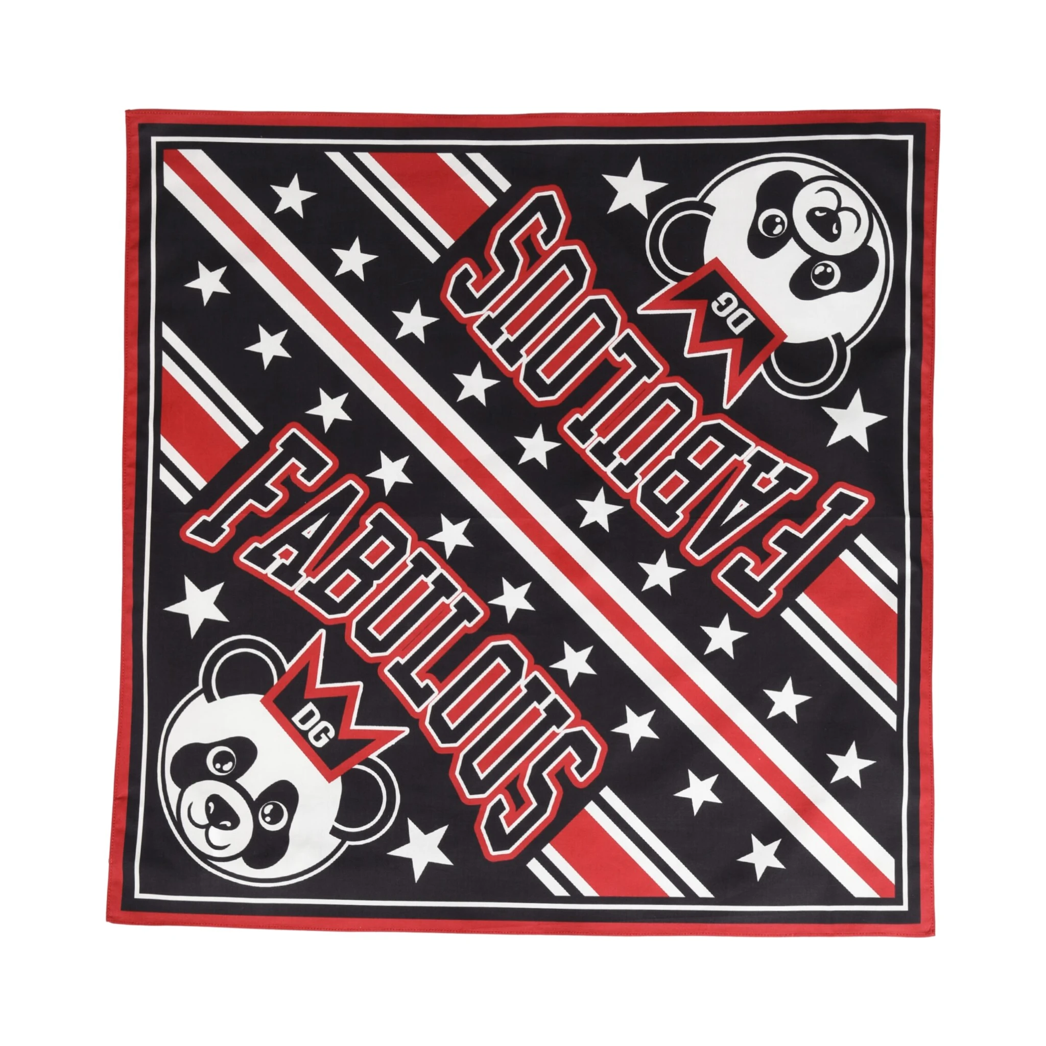 Black Red Panda Cotton Square Foulard 50.5cm x 50cm Scarf