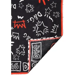 Black White Red DG Crown Cotton Foulard 47cm x 46cm Scarf