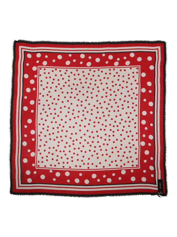 Red Polka Dot Print Square Stole 137cm x 134.5cm  Scarf