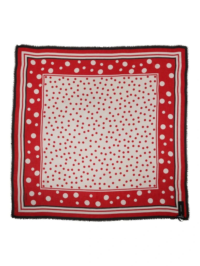 Red Polka Dot Print Square Stole 137cm x 134.5cm  Scarf