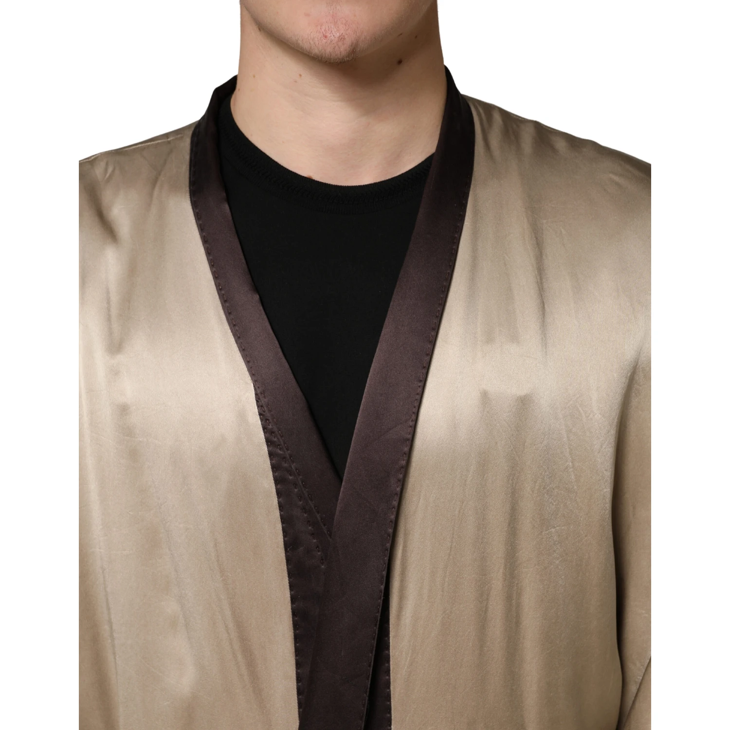 Beige Silk Satin Long Coat Robe Jacket