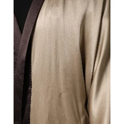 Beige Silk Satin Long Coat Robe Jacket