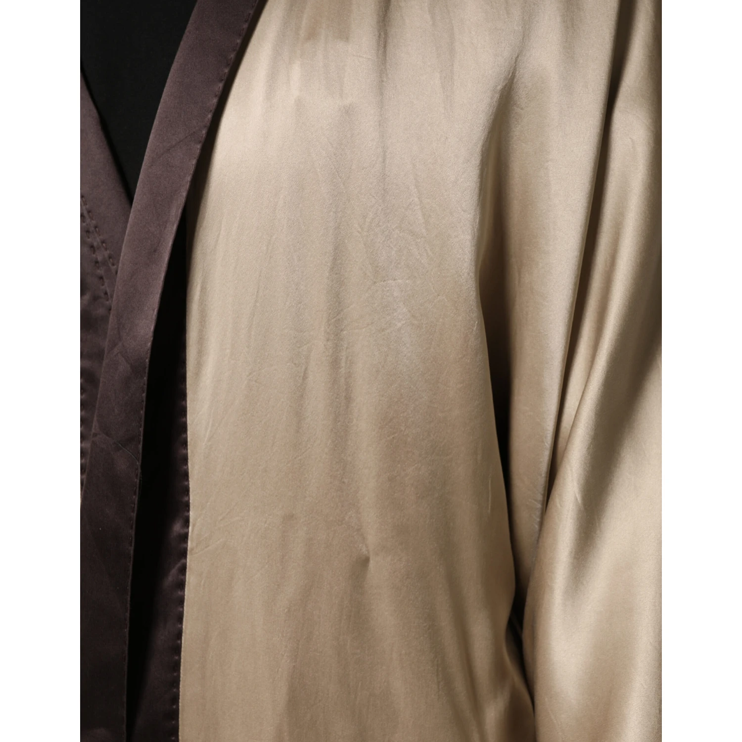 Beige Silk Satin Long Coat Robe Jacket