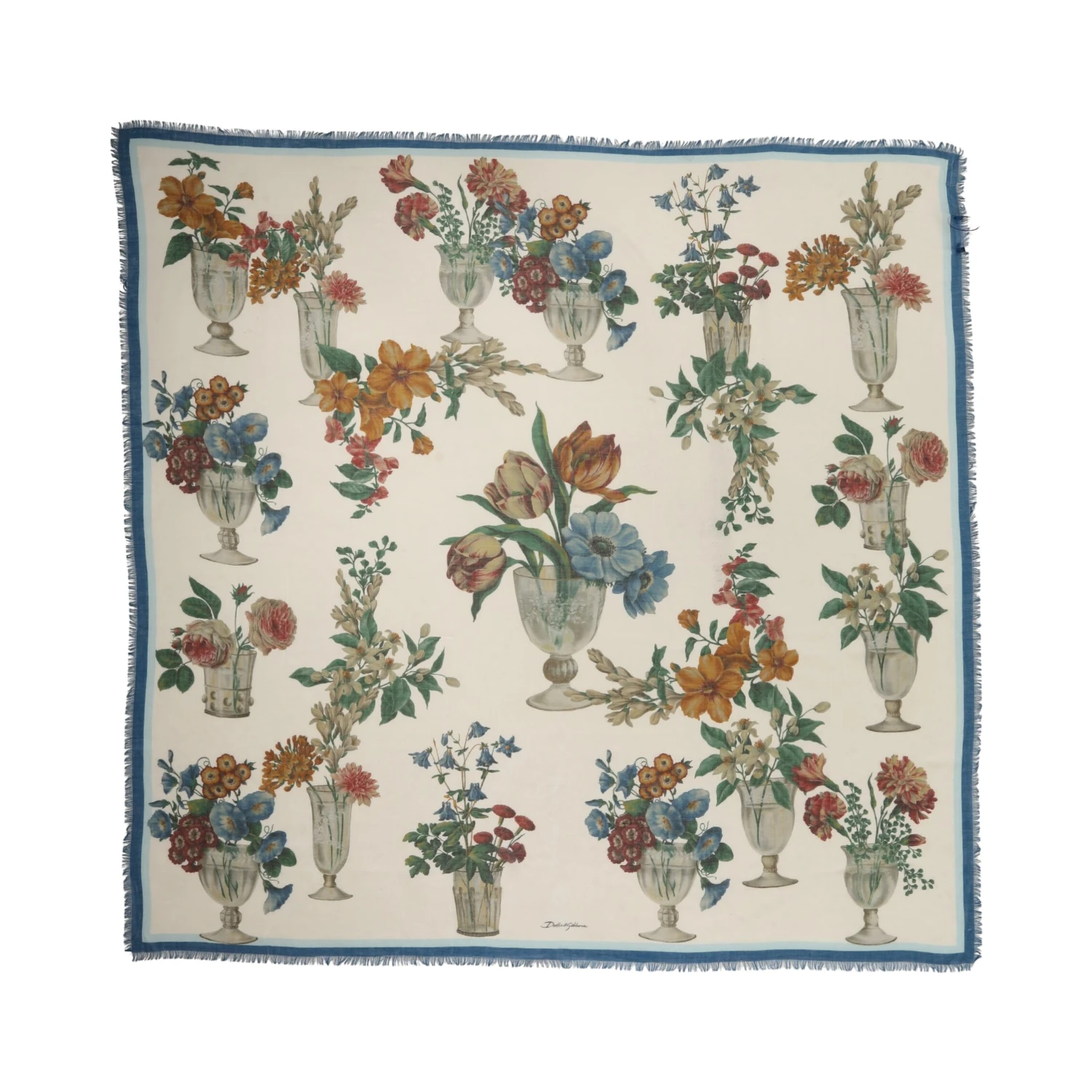 White Flower Vase Cashmere Stole Wrap 132cm x 128cm Scarf
