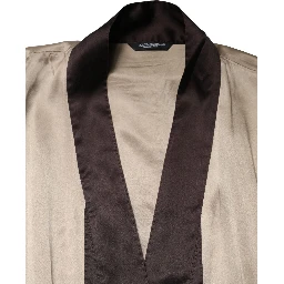 Beige Silk Satin Long Coat Robe Jacket