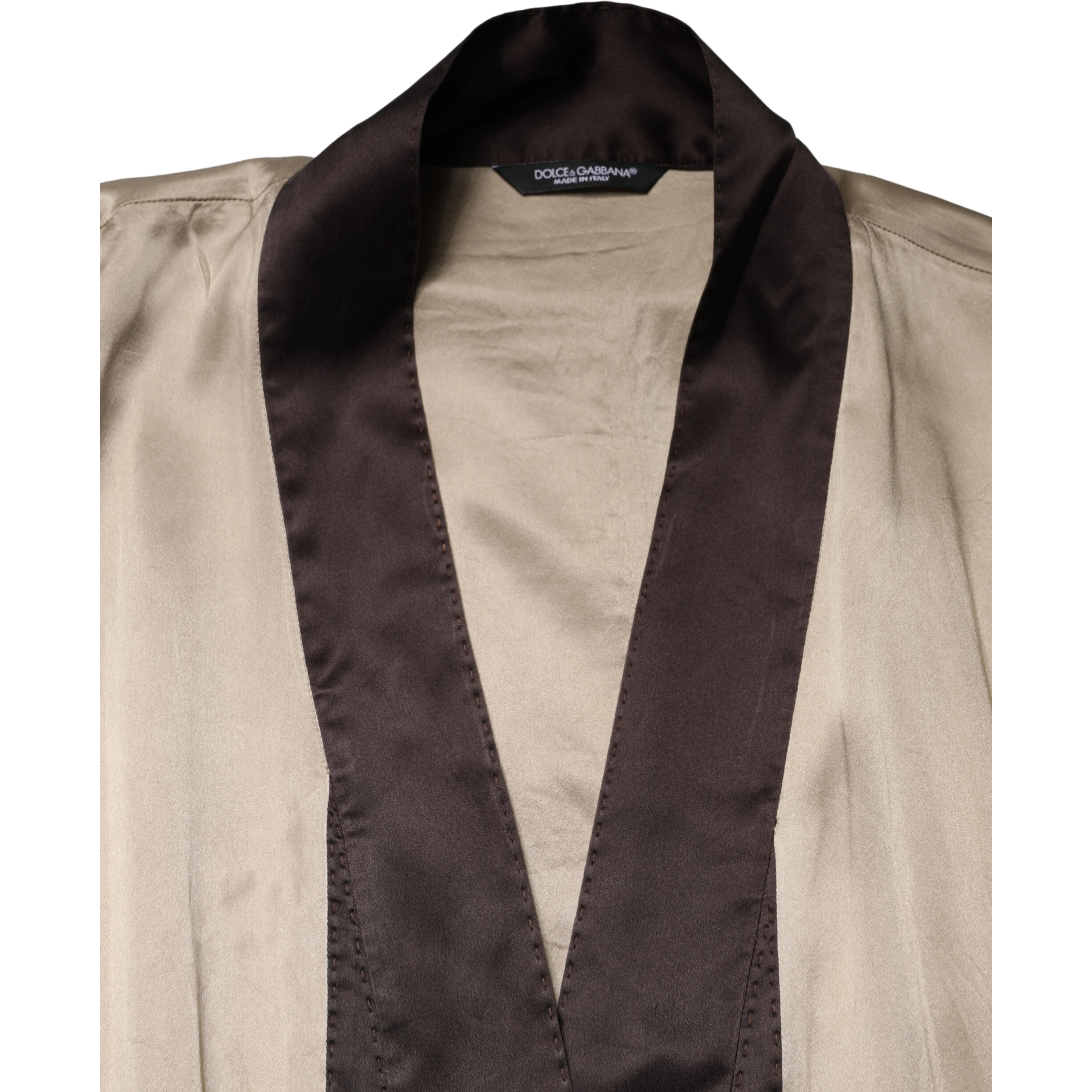 Beige Silk Satin Long Coat Robe Jacket