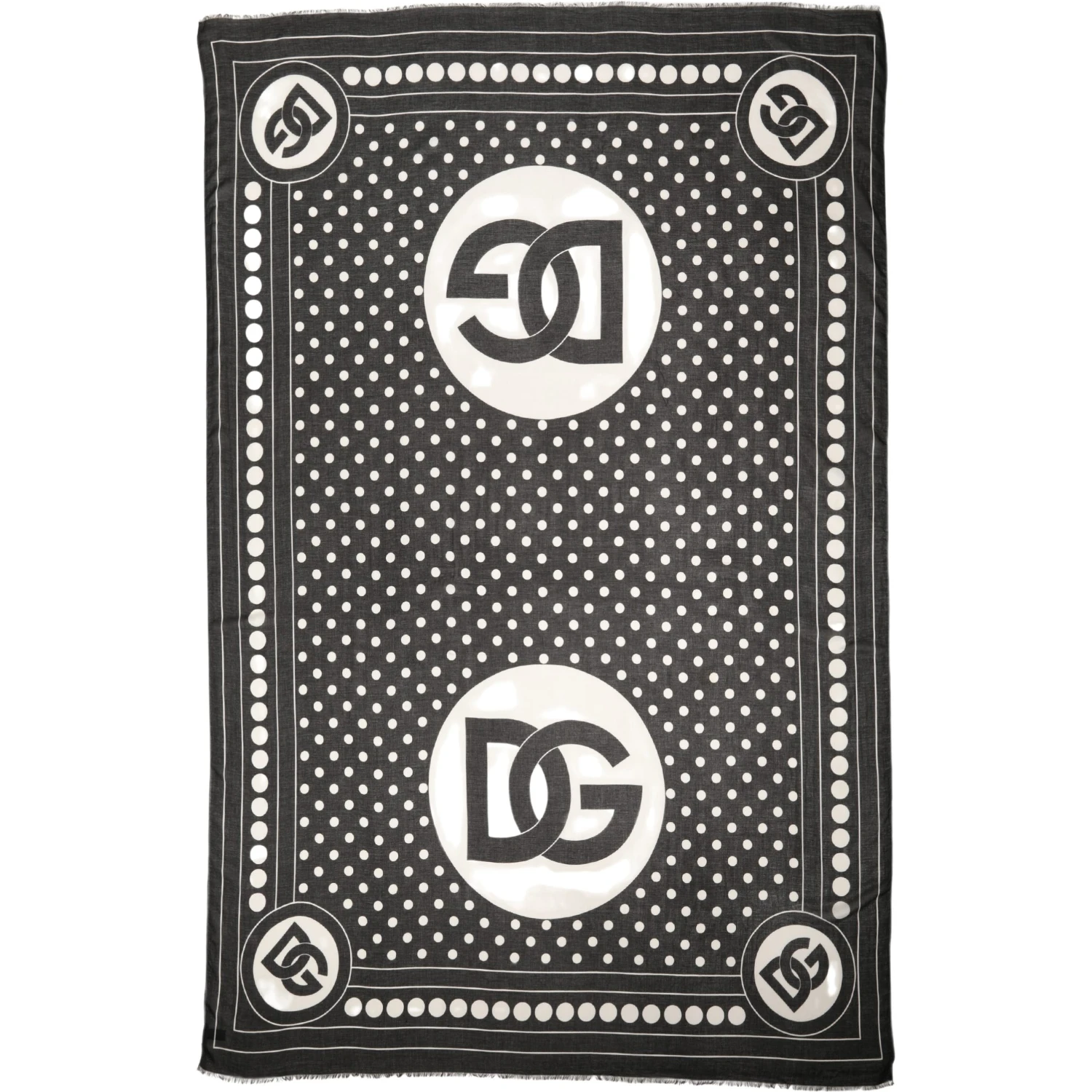 Black White Polka Dot Logo Stole Wrap 188cm x 116cm Scarf