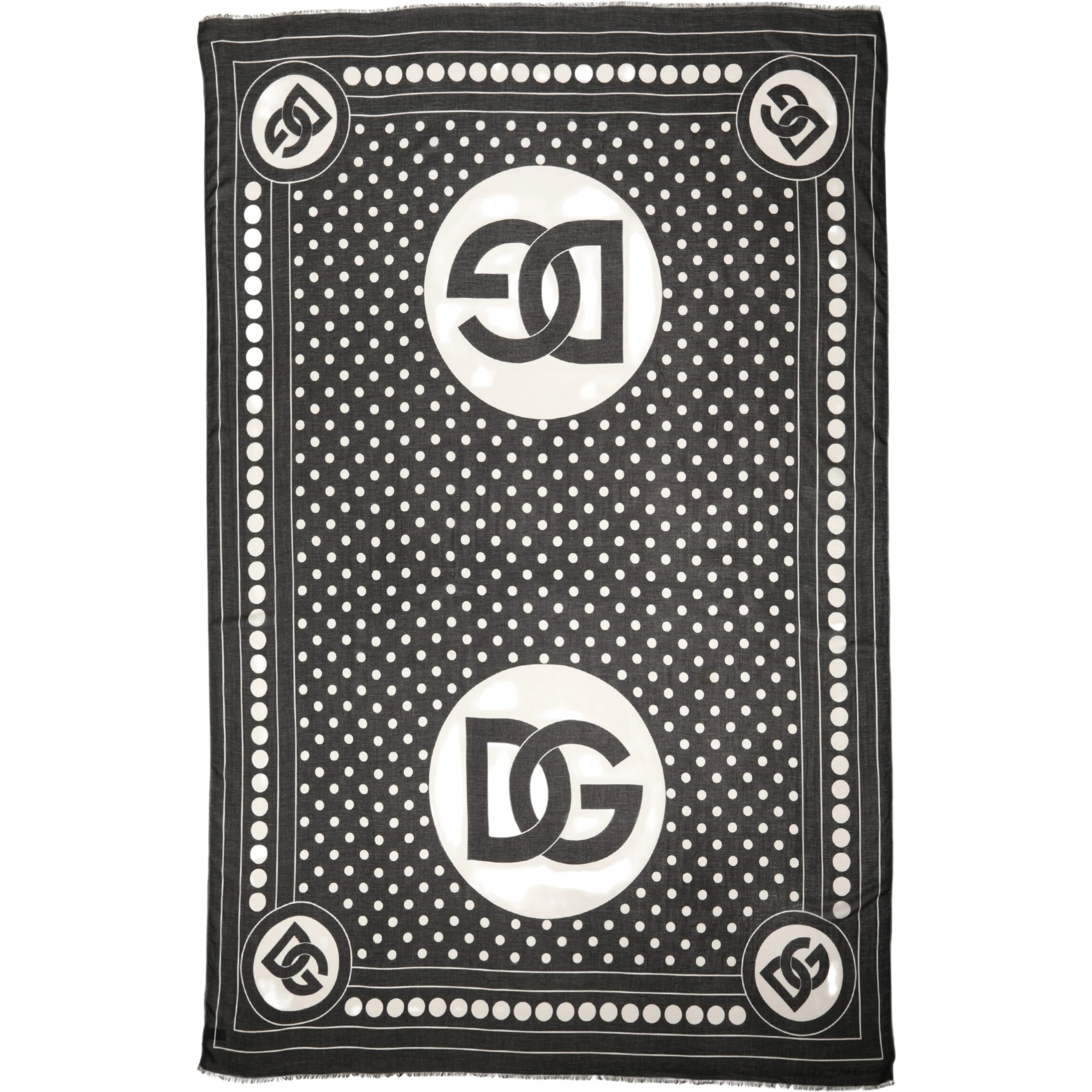 Black White Polka Dot Logo Stole Wrap 188cm x 116cm Scarf
