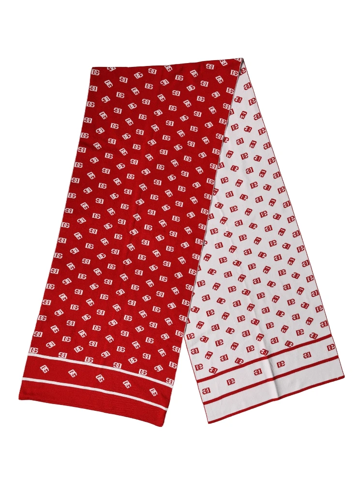 Red White Logo Print Foulard 201cm x 40.5cm  Men Scarf