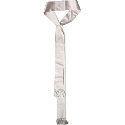 White Silk Satin Fringes Foulard 282cm x 10cm Men Scarf