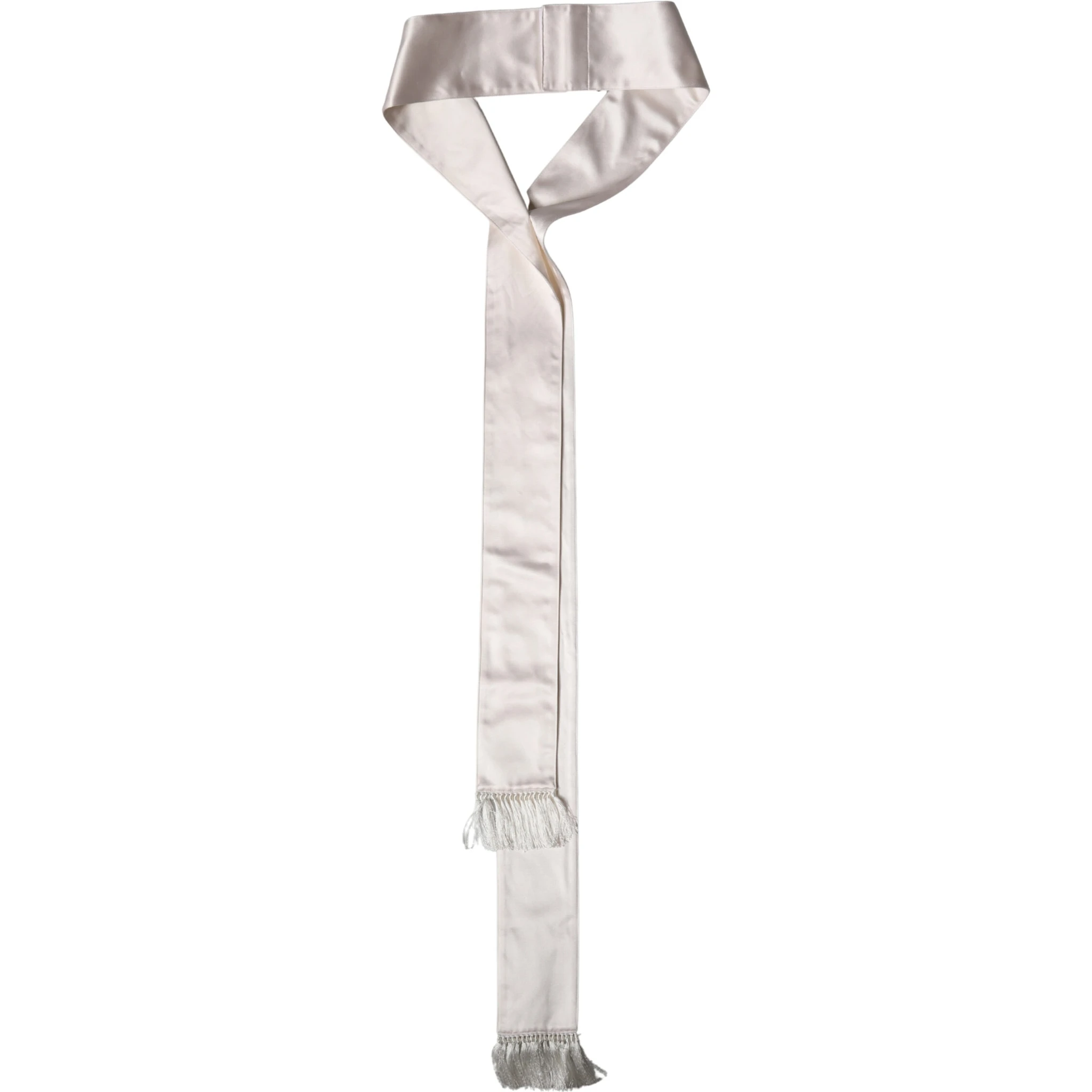 White Silk Satin Fringes Foulard 282cm x 10cm Men Scarf