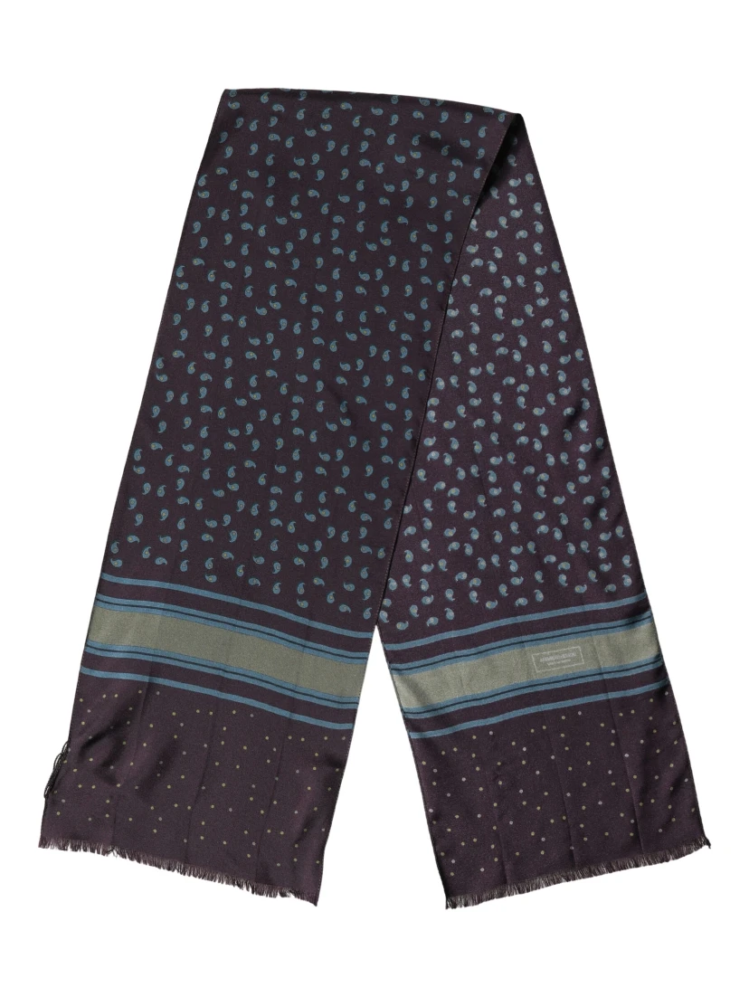 Men Scarf Maroon Patterned Silk Neck Foulard 132cm x 33cm