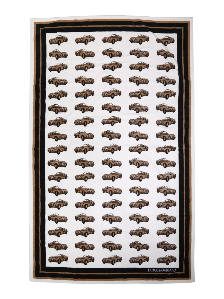 Towel White Cotton Car Graphic Print 115cm x 180cm Beach