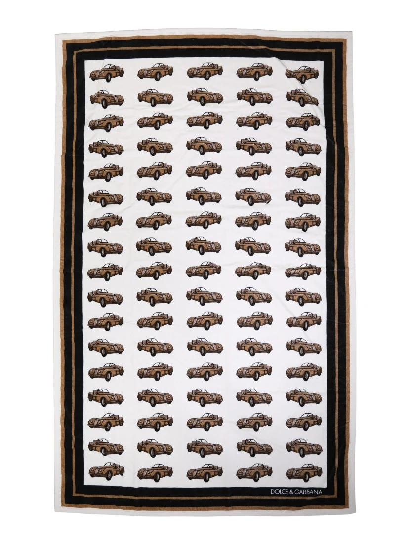 Towel White Cotton Car Graphic Print 115cm x 180cm Beach