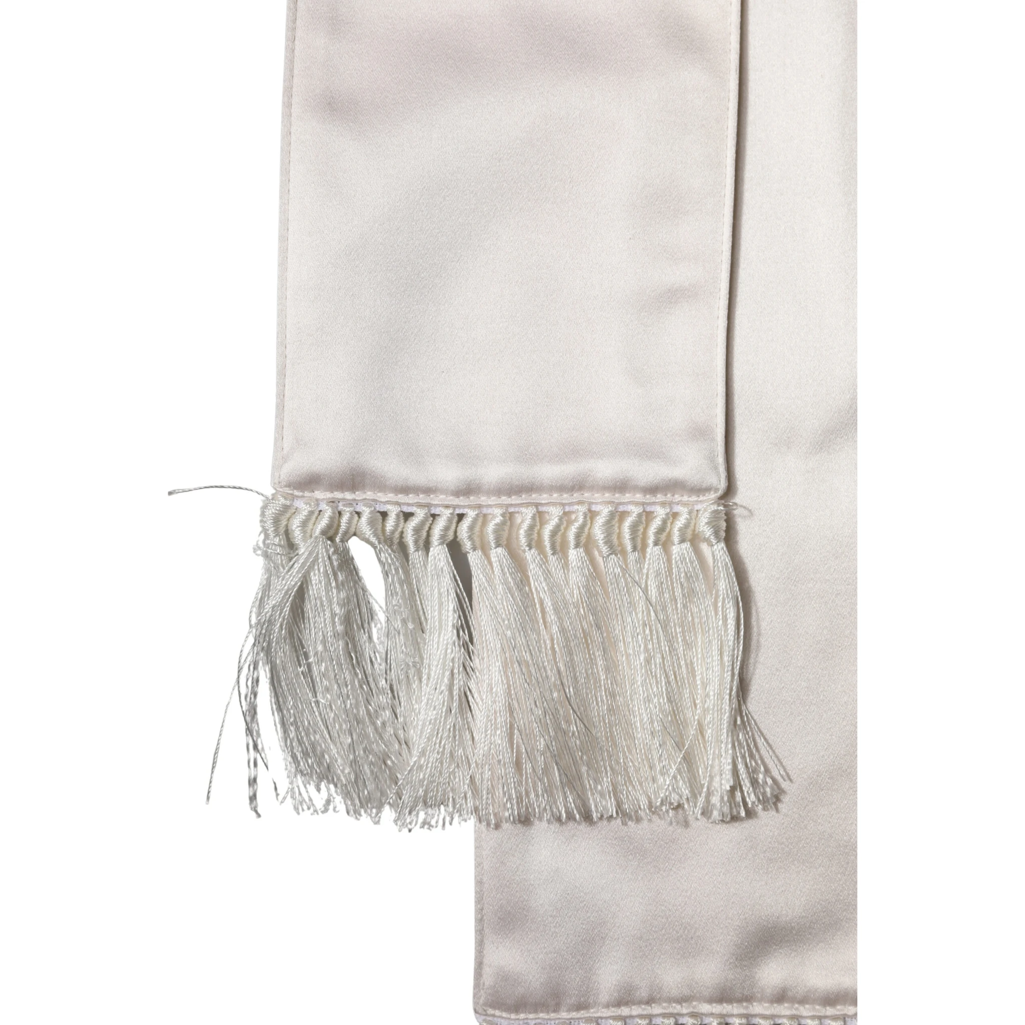 White Silk Satin Fringes Foulard 282cm x 10cm Men Scarf