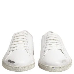 White Bianco Leather Men Low Top Sneakers Shoes