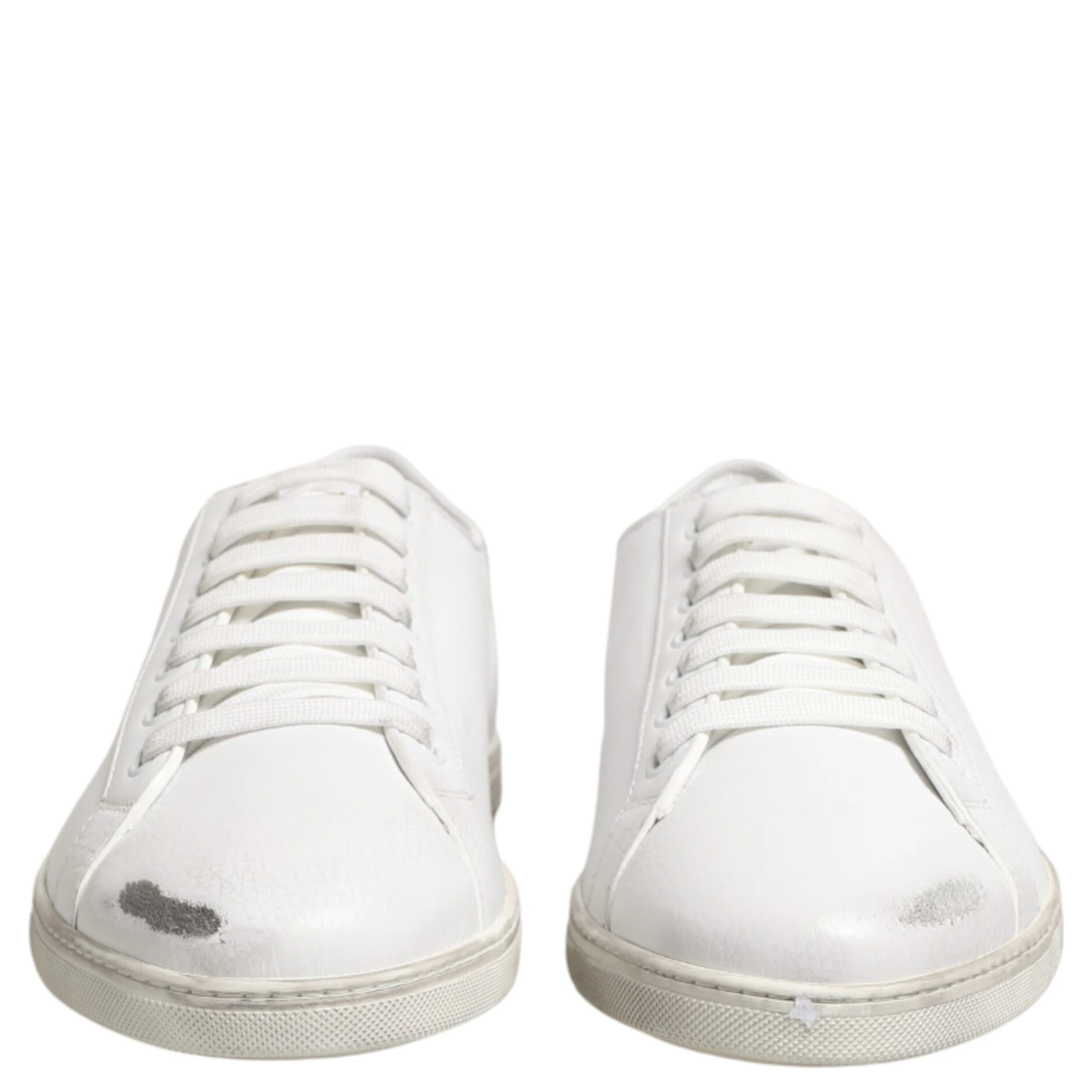 White Bianco Leather Men Low Top Sneakers Shoes