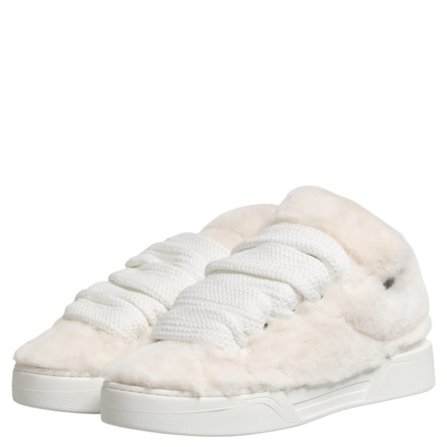 White Shearling Fur Bianco Low Top Sneakers Shoes