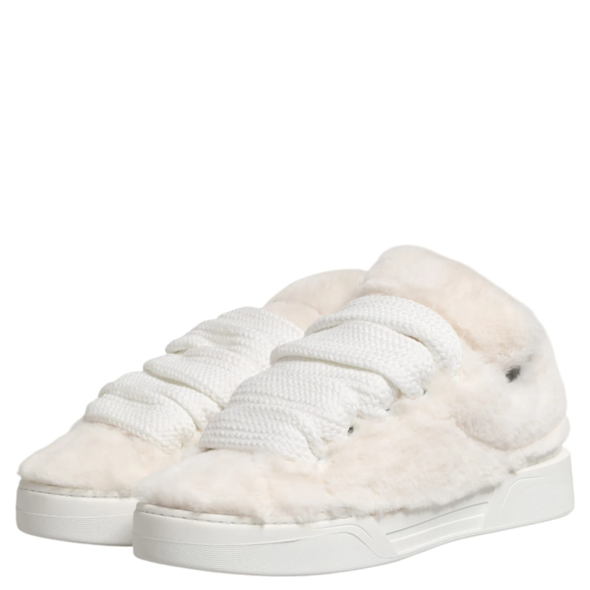 White Shearling Fur Bianco Low Top Sneakers Shoes
