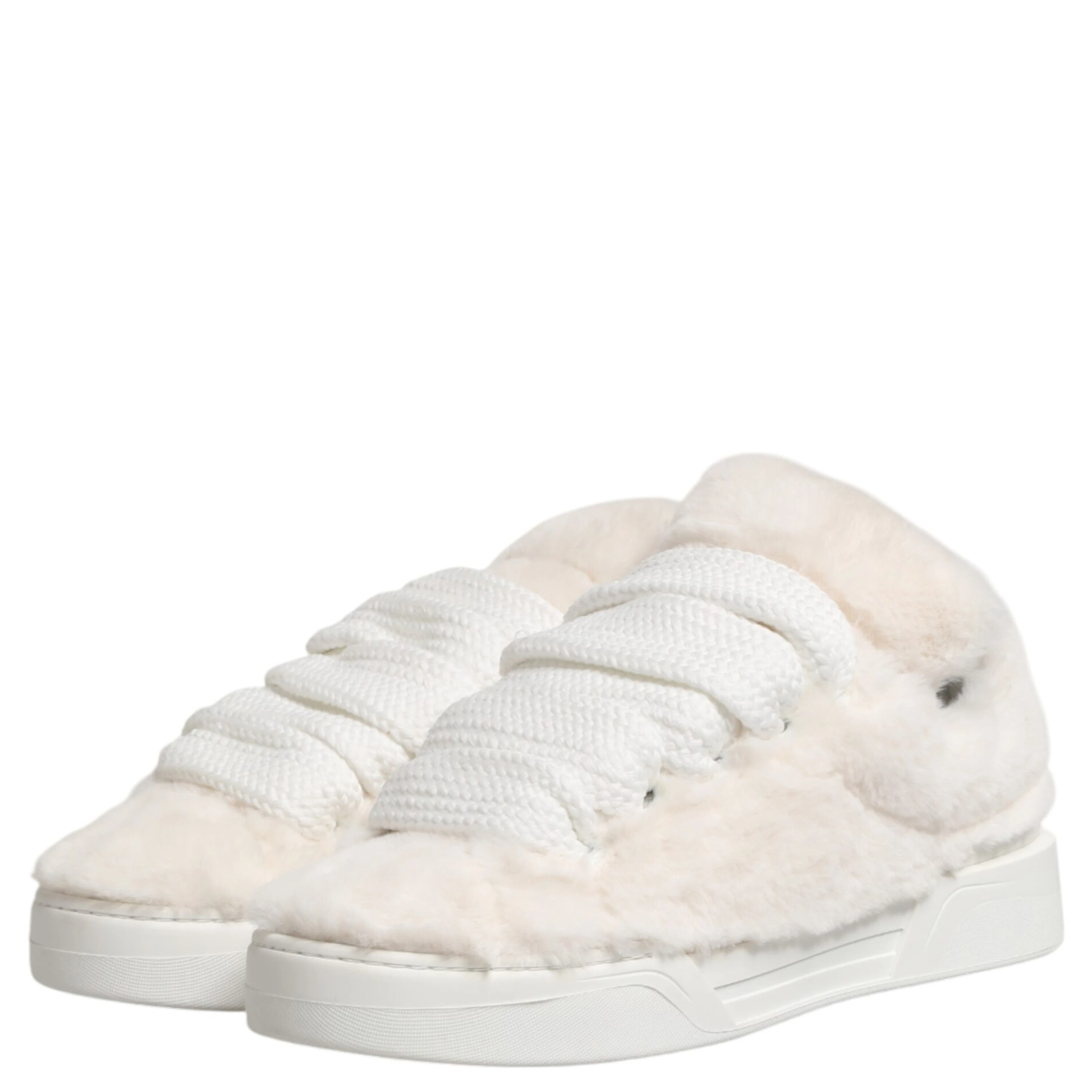 White Shearling Fur Bianco Low Top Sneakers Shoes