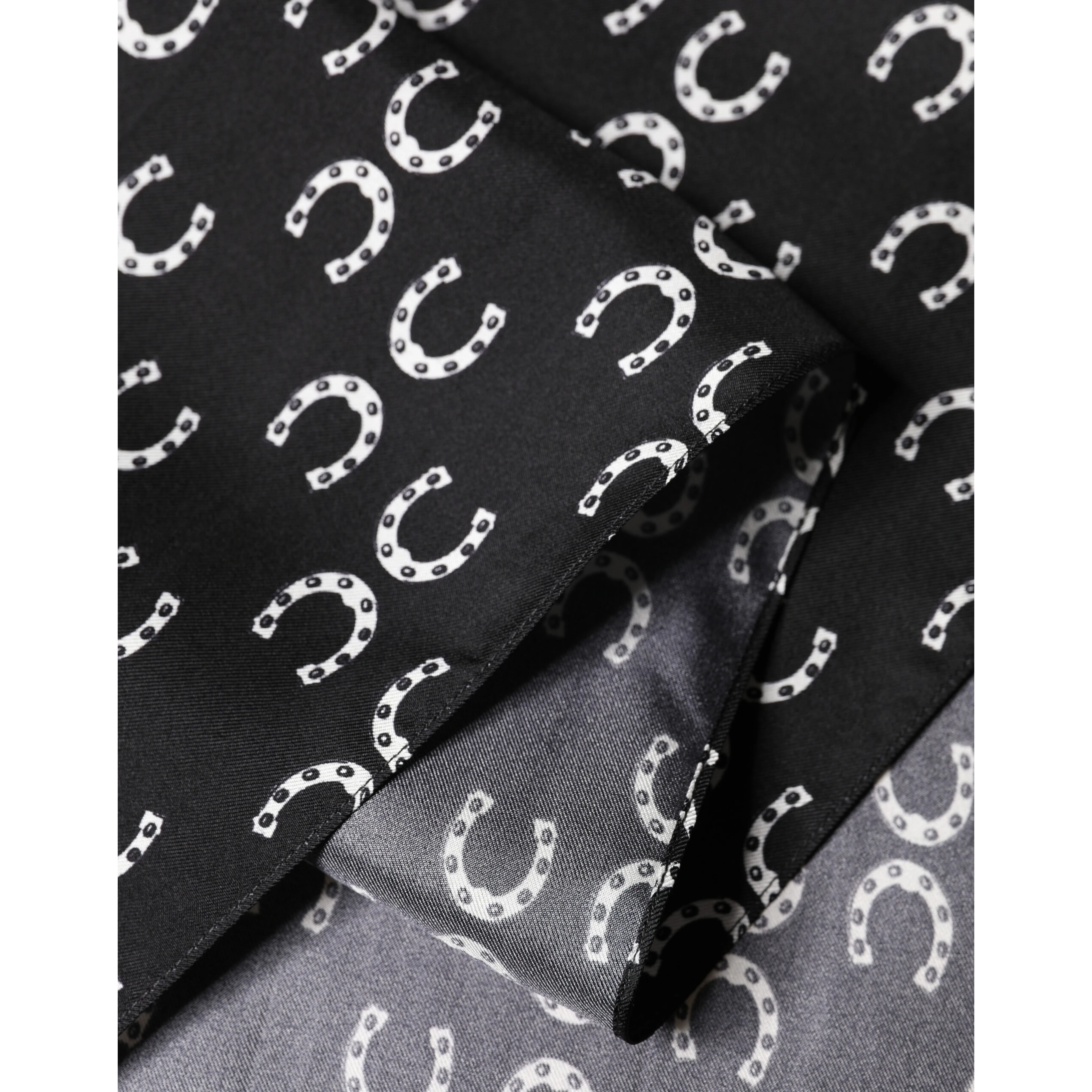 Black Horseshoe Silk Neck Foulard 136cm x 23cm Men Scarf