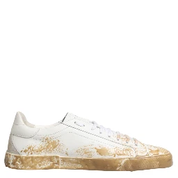 White Leather Paint Effect Low Top Sneakers  Shoes